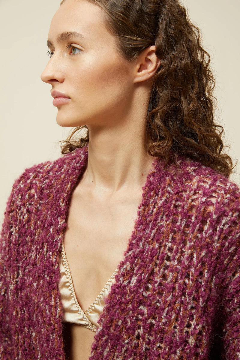 Mesh stitch cardigan with single button