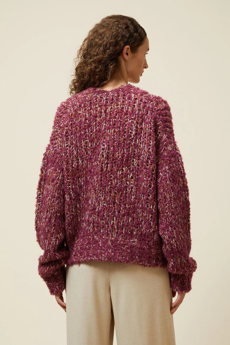 Mesh stitch cardigan with single button