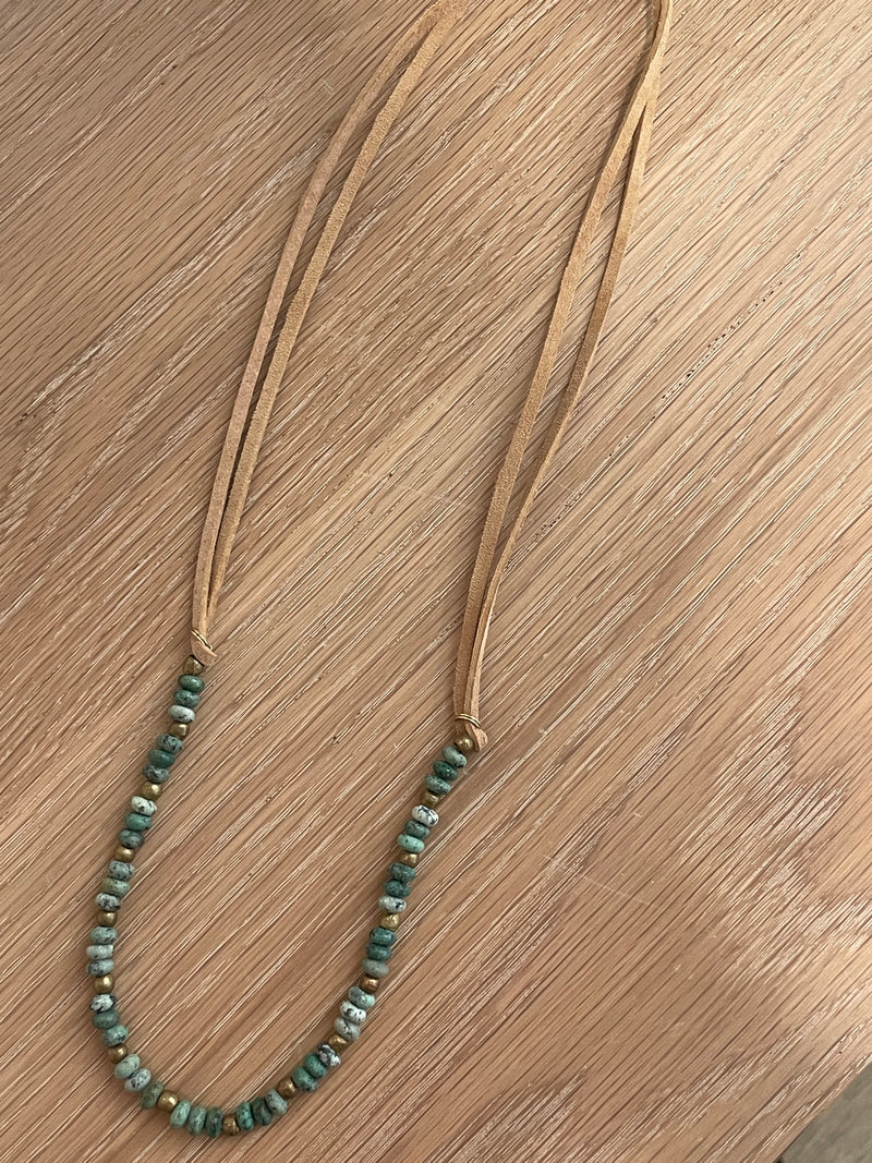 Hatband with small turquoise and brass beads