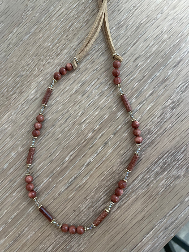 Hatband with goldstone and crystal beads