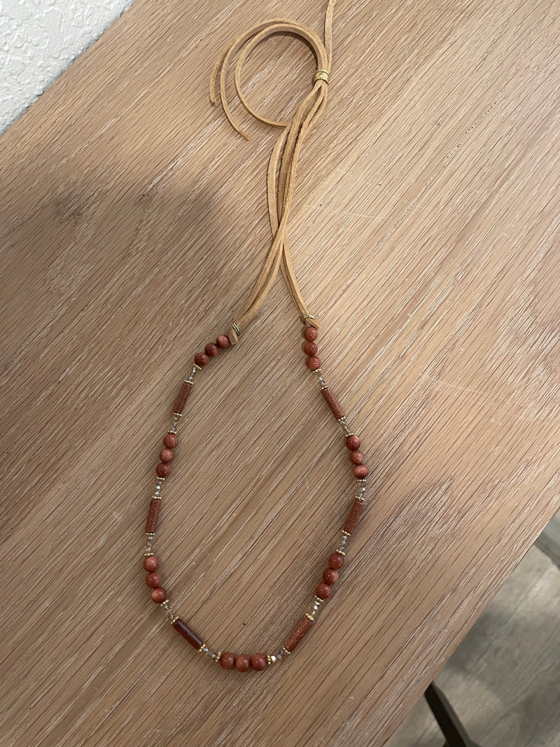 Hatband with goldstone and crystal beads