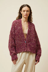 Mesh stitch cardigan with single button