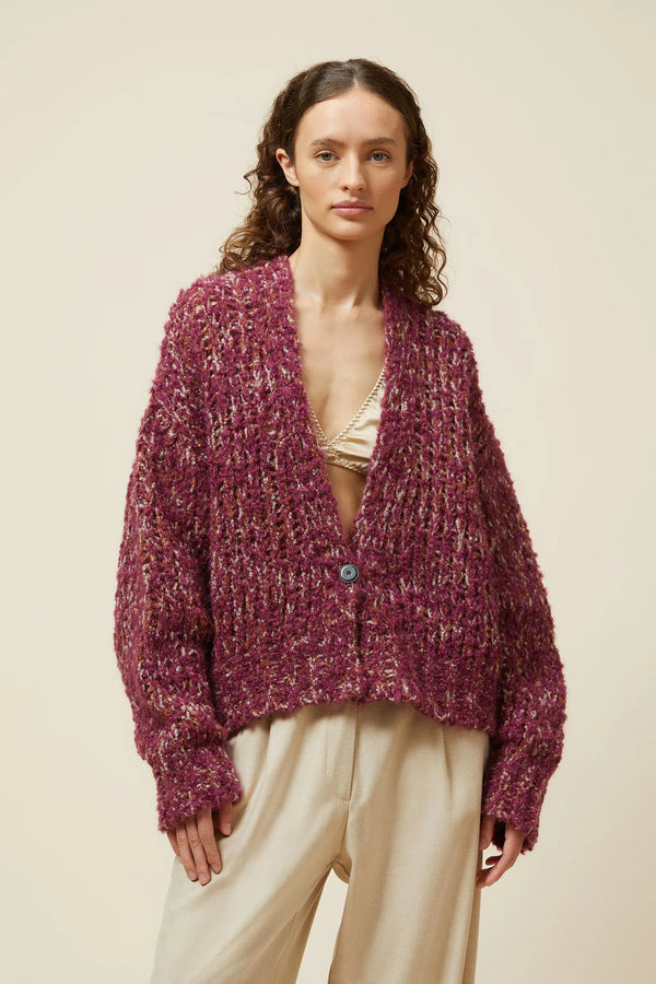Mesh stitch cardigan with single button