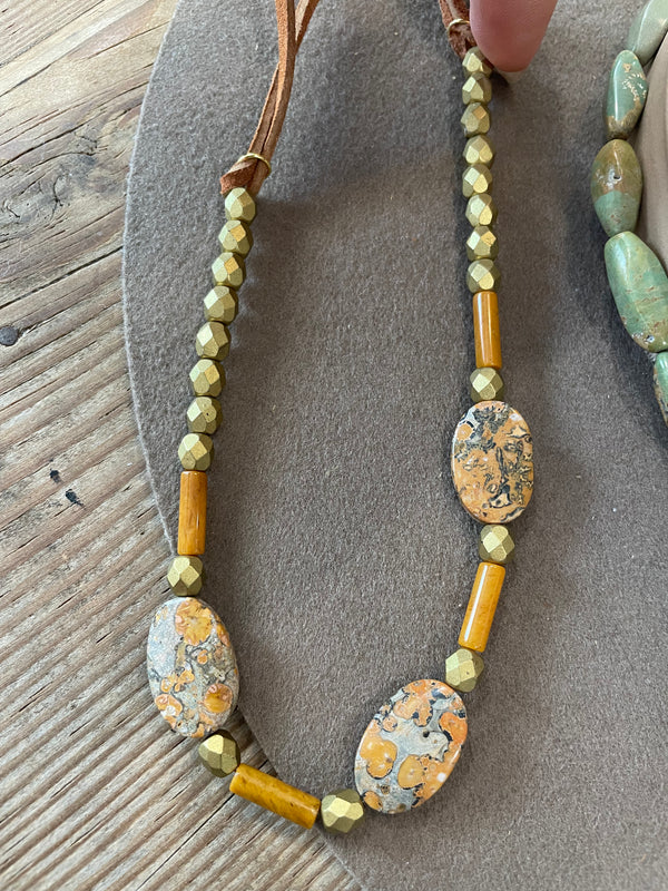 Hatband with Fossil Stone and gold beads