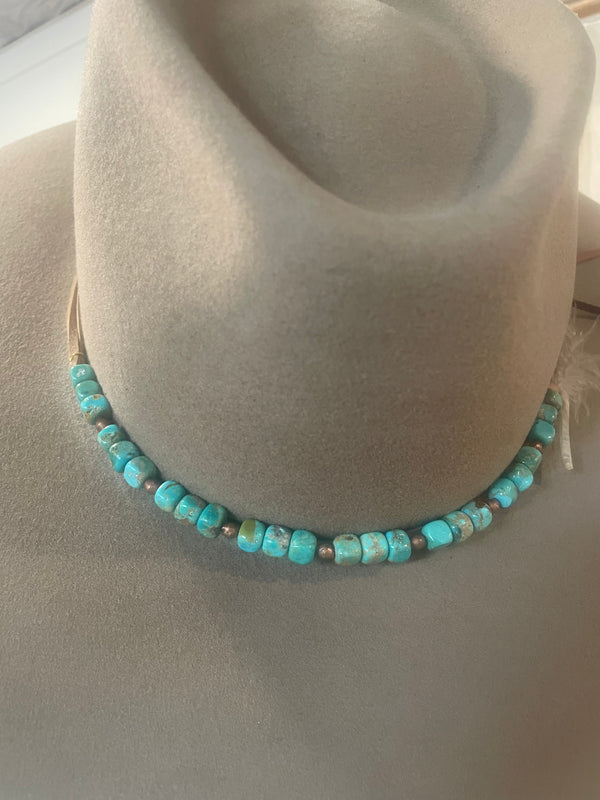 Hatband with Kingman turquoise cube and brass