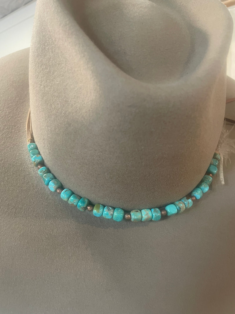 Hatband with Kingman turquoise cube and brass