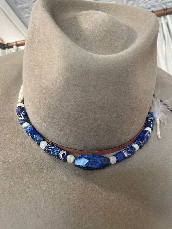 Hatband with Jasper/Blue Lapis and white beads