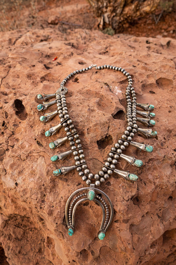 Vintage Double Bead Squash Blossom Necklace