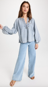 Gathered Denim Top