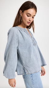 Gathered Denim Top