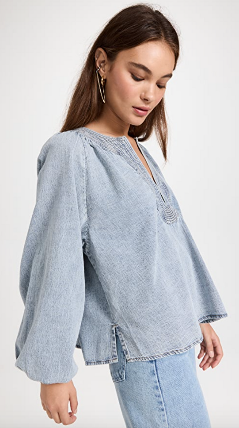 Gathered Denim Top