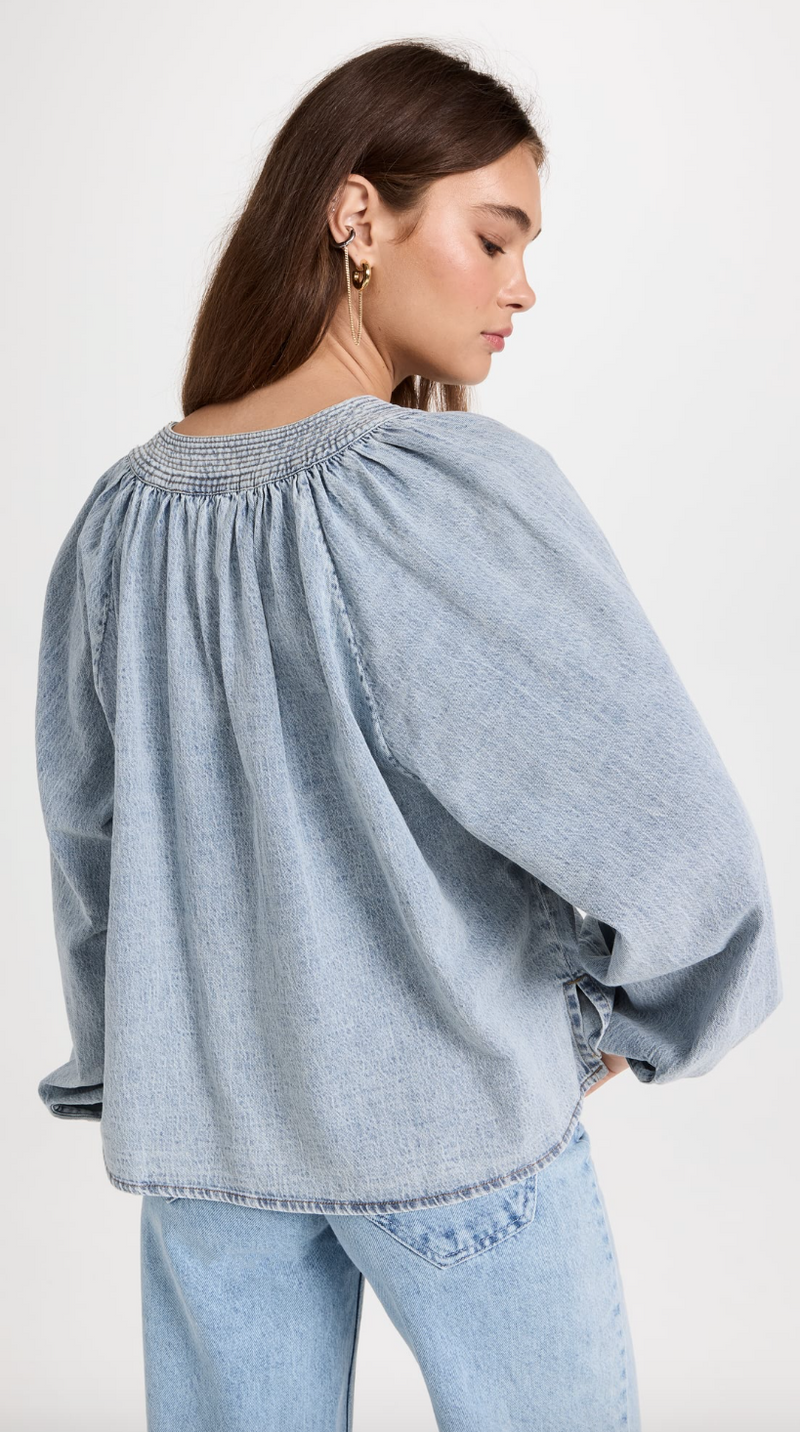 Gathered Denim Top