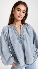 Gathered Denim Top